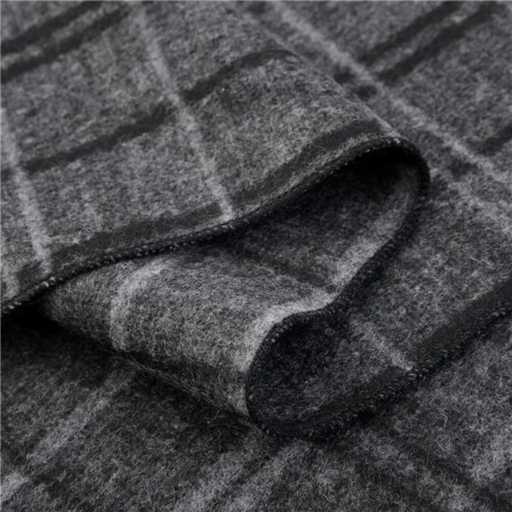 2 Packs Men's Cashmere Feel Winter Scarf Soft Warm Black Gray Plaid Stripe